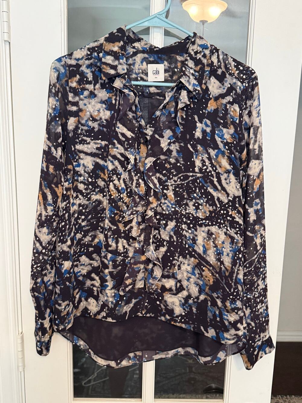 Cabi Starry Night Ruffle Chiffon Blouse Size Small #3066